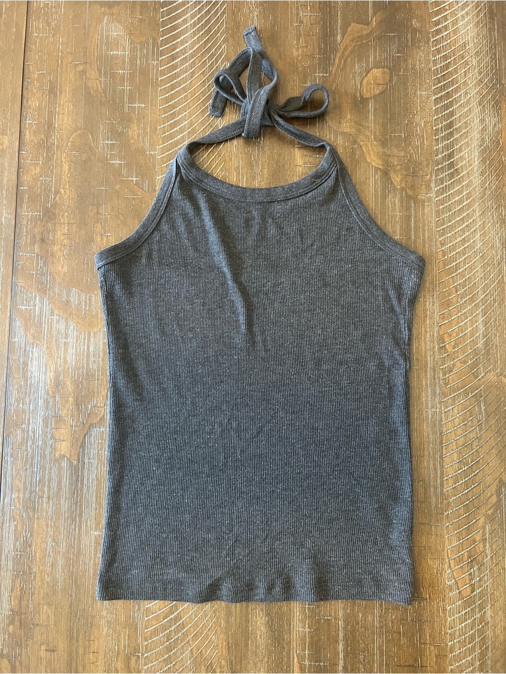Aerie Women’s M Charcoal Ribbed Tie Neck Halter Tank Top